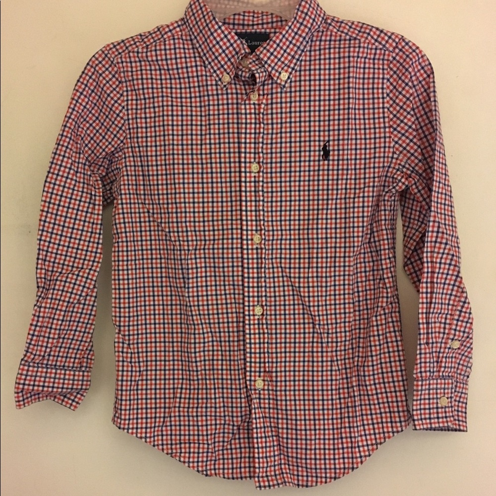 Ralph Lauren Polo Gingham Oxford Shirt Boys Sz 6